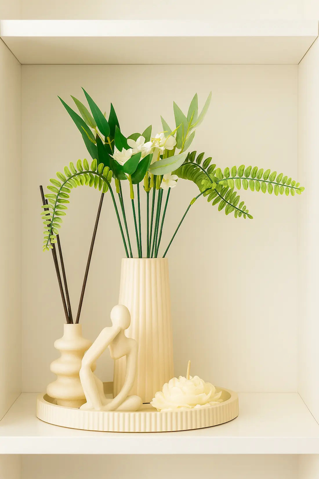 Serenity Decor Set Bundle arranged together in a shelf. Zenglow