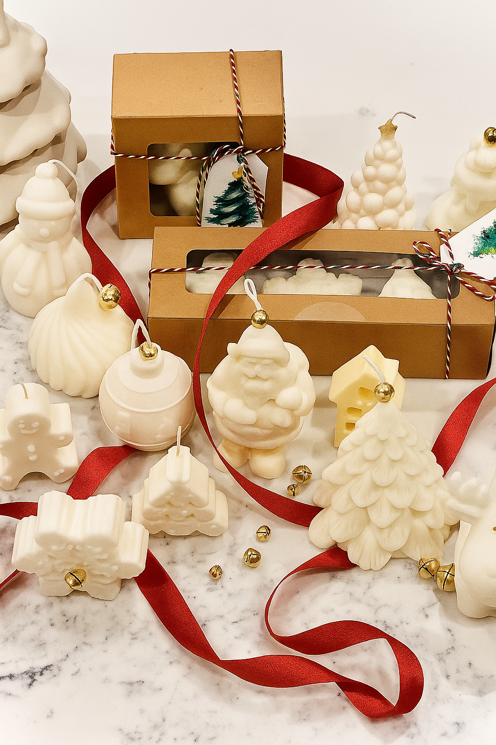 Showing all Candles with Christmas ribbon and festive styling