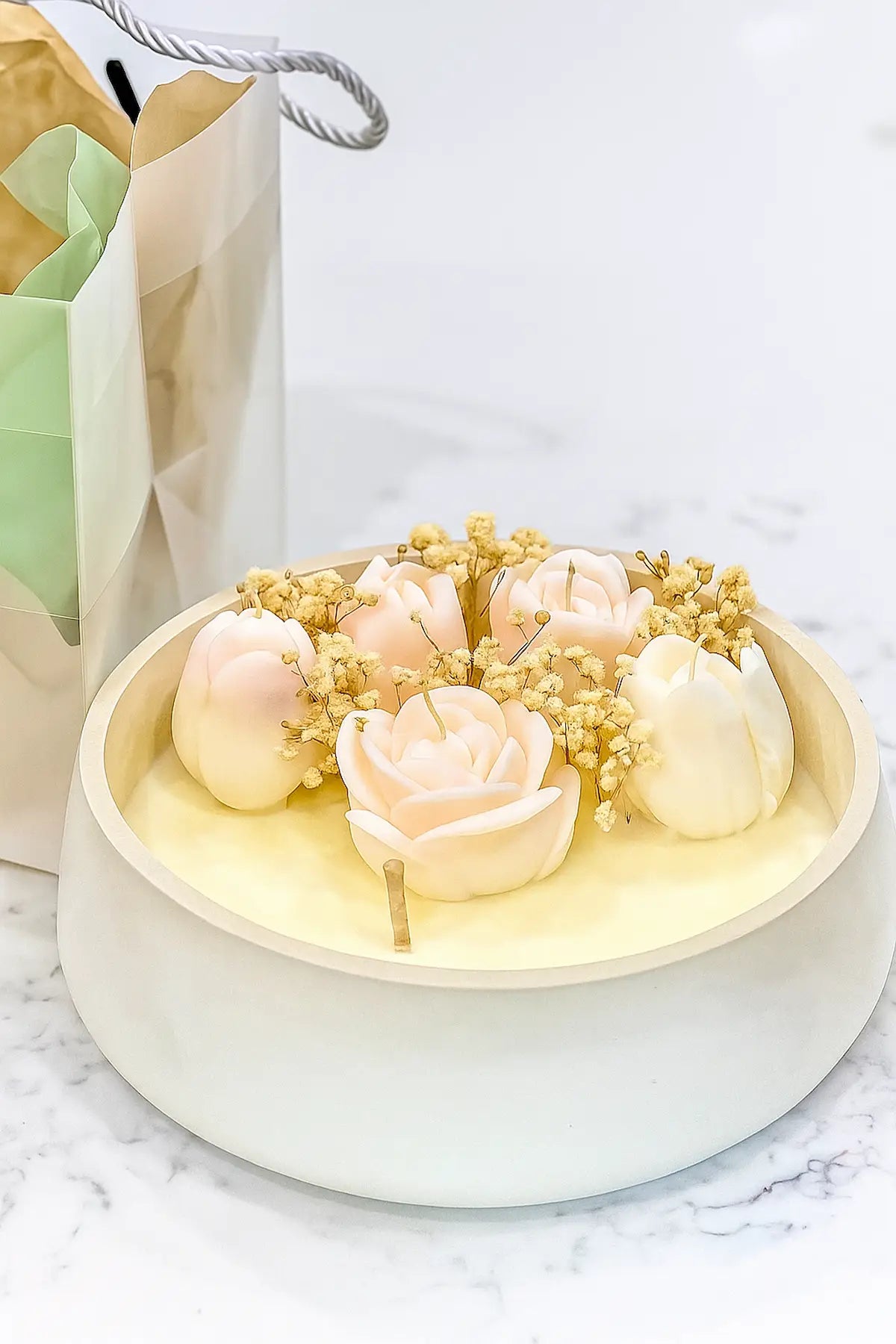 Close-up of Bloomea Harmony Candle showing texture and floral wax details Zenglow 